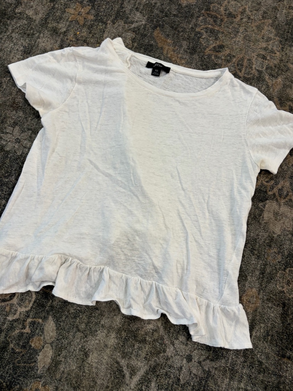 J. Crew White Ruffle-Hem Short Sleeve Tee